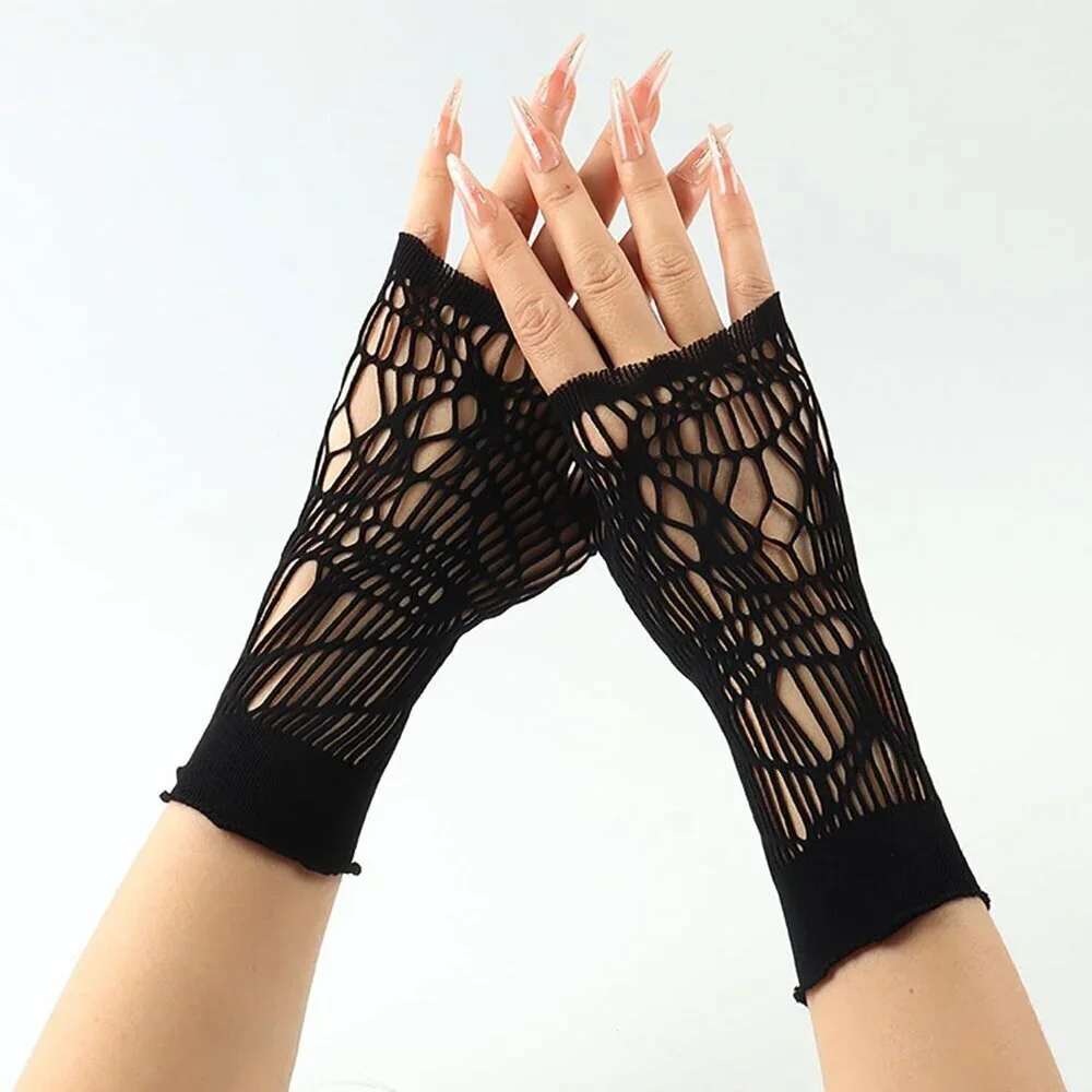Women's Fishing Halloween Black 12 Net Gloves Fingerless Gothic Accessories